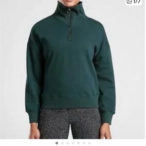 Athleta Cozy Karma Quarter Zip Pullover in Dark Moss